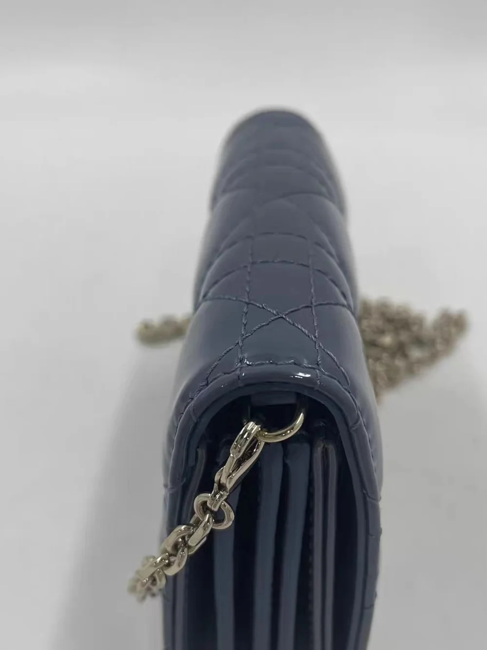 Lady Dior 5- Gusset Card Holder With Chain in Blue